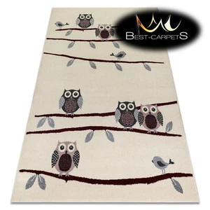 MODERN amazing RUGS 'HEOS' Owls Birds cream claret CARPETS ORIGINAL for children - Picture 1 of 6