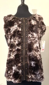 Reba Women's Faux Fur and Pleather Vest w/ Studs - L, New With Tags - Bild 1 von 6