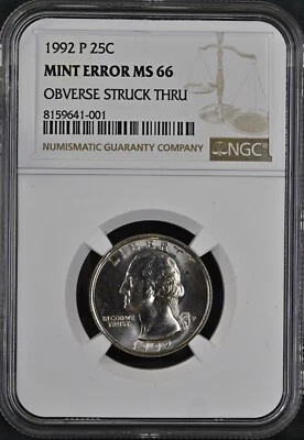 1992-P 25C Mint Error Washington Quarter Dollar NGC  MS66  8159641-001 - Image 1 of 2