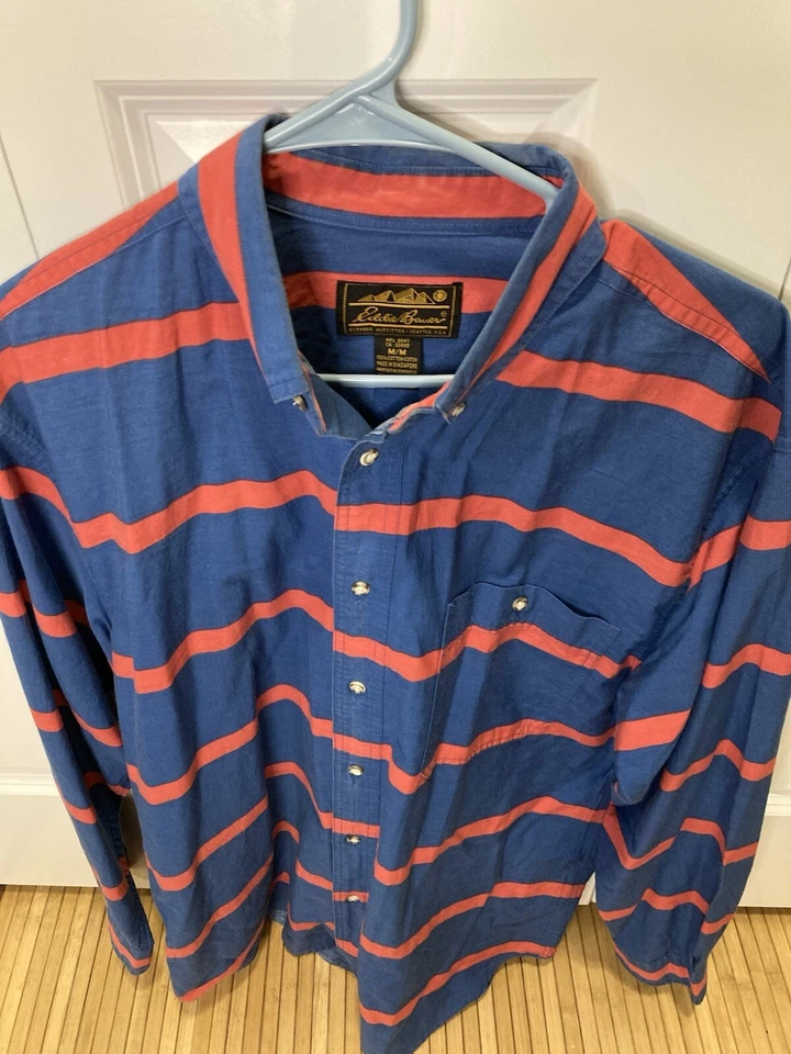 Vintage 90s Eddie Bauer Striped Button-Down Shirt M/M Men’s Long Sleeve - Image 1 of 4