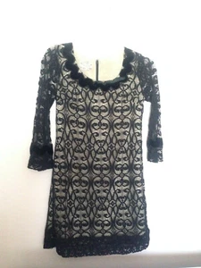 Phoebe Couture Size 4 Black Lace Cocktail Sheath Dress 3/4 Length Bell Sleeves - Picture 1 of 5