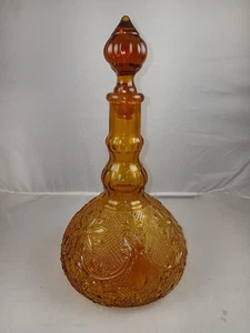 Indiana Glass Co. Amber Chantilly Sandwich Decanter - Picture 1 of 9