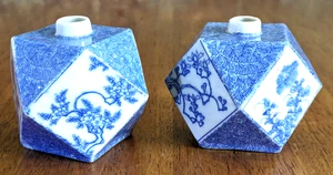 Rare Geometric Polygon Japanese Seto Sometsuke Porcelain Tea Caddy Vases Antique - Picture 1 of 16