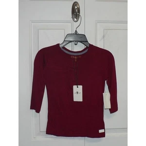 7 For All Mankind Mädchen lange Henley mit Raglanärmeln Logo Rubinrot Small 35 $ - Bild 1 von 2