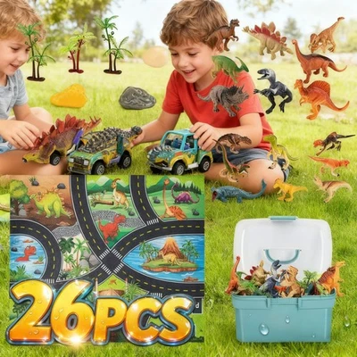 Large case of Dinosaurs Plastic Animals 26 pce Set T Rex Stegosaurus New Toys~ - Image 1 of 4