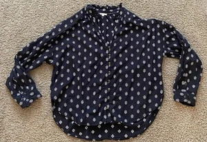 Blusa Campesina Pilcro Anthropologie Tavi Talla M Azul Marino Estampado Geométrico Manga Larga - Imagen 1 de 8