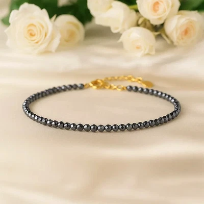 Natural Hematite 3mm Gemstone Beaded Bracelet Healing Protection Women Bracelet - Image 1 of 3