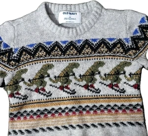 Old Navy Toddler Boys 3T Sweater Dinosaur Skiing Winter T Rex Outdoor Winter - Picture 1 of 4