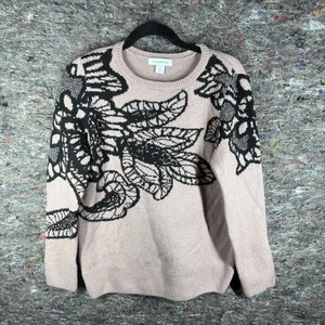 Liz Claiborne Sweater Womens Large Pink Black Floral Pullover Knit Crewneck Cozy - Picture 1 of 10