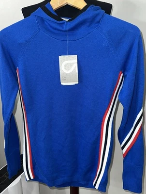 NUEVO CON ETIQUETAS Sudadera con Capucha GapFit Para Mujer Pequeña Azul Pullover Tejido Ropa Activa Rayas Retro Foto 1 de 4