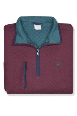 Brooks Brothers Mens Burgundy Red Green Quilted Q-zip Sweater 2XL XXL BB-3204 - Image 1 of 2