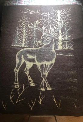 "Manta vintage reversible American DEER BUCK en MADERAS marrón/crema 75"" X 58""" Foto 1 de 4
