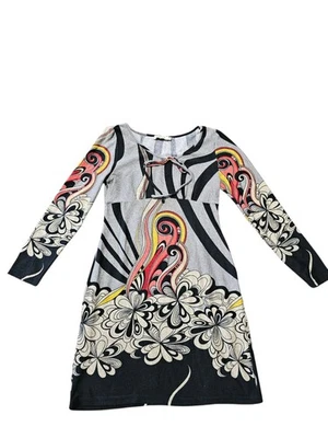 Women's Aryeh Geometric Abstract Print Sweater dress empire L Black gray red - Image 1 of 4