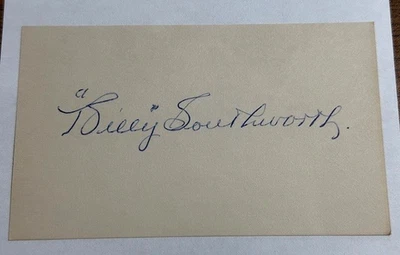 BILLY SOUTHWORTH VINTAGE SIGNED AUTOGRAPHED 3x5 INDEX CARD! Giants Cardinals HOF - Image 1 of 2