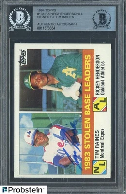 Tim Raines HOF Signed 1984 Topps #134 Stolen Base Leaders BGS BAS AUTO - Image 1 of 2