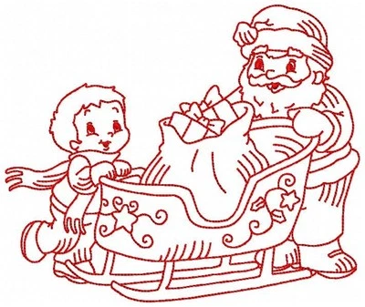 Redwork Santa Helpers 10 Machine Embroidery Designs on CD in 2 sz - 4" 7"