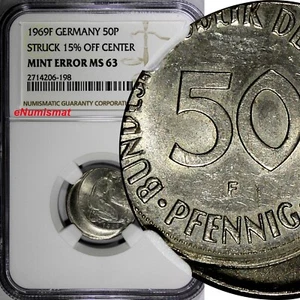 Germany - Federal 1969-F 50 Pfennig NGC MINT ERROR MS63 SCARCE KM#109.1 (198) - Picture 1 of 4