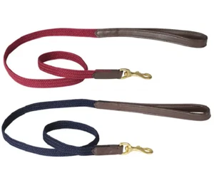 WeatherBeeta Leather Plaited Dog Lead - Cotton Plait Detailing & Leather Handle - Foto 1 di 7