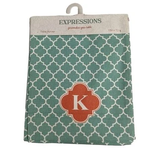 NEW Expressions Moroccan Lattice Teal Table Runner Monogram K - Picture 1 of 6