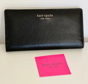 KATE SPADE NEW YORK BLACK SPENCER SLIM BIFOLD LEATHER CLUTCH WALLET $128 SALE - Picture 1 of 8