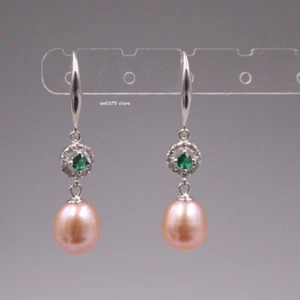 Real 925 Sterling Silver Women's Natural Pink Freshwater Pearl Earrings Hook - Picture 1 of 5