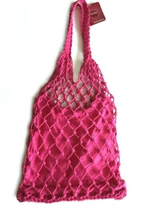 Vintage Y2K Xhilaration Pink Net Bag Rope Tote Bag Handbag Boho Bohemian NEW NOS - Picture 1 of 7