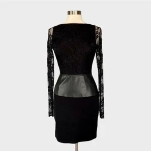 Vestido Bailey 44 Mujer Extra Credit Negro Encaje Imitación Cuero Peplum Talla Pequeña - Imagen 1 de 14