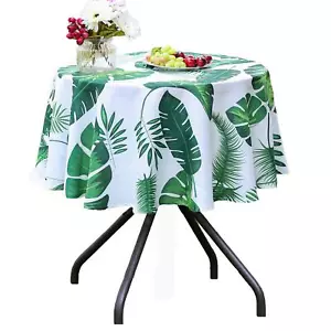 E 60 Inches Outdoor/indoor Waterproof Tropical Round Tablecloth Green For Campin - Picture 1 of 7