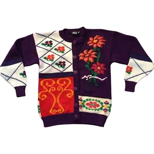 Claver Women’s Cardigan Sweater Handmade in Peru Size Medium Colorful Flowers - Picture 1 of 12