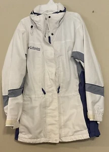 Abrigo chaqueta con capucha para mujer Columbia talla pequeña con cremallera completa blanco/púrpura/gris - Imagen 1 de 3