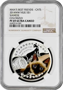 Niue 1 dollar 2014, NGC PF69 UC, "Man's Best Friends - Siamese Cat" colorized - Picture 1 of 2