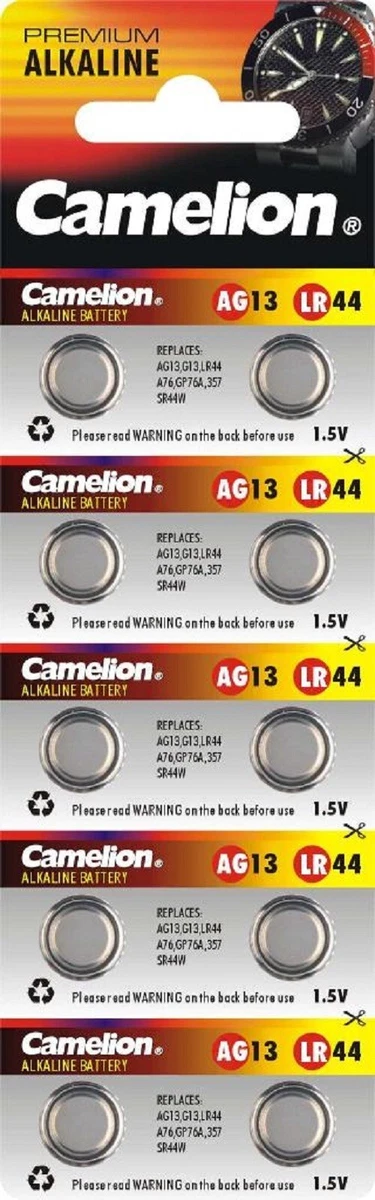 Camelion Alkaline-Knopfzellen LR44/AG13 (1,5V) – 10er-Sparpack, 110 MAh, Für Uhren, Taschenrechner & Mehr