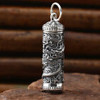 Real S925 Sterling Silver Men Women Lucky Carved Dragon Column Pendant 14.6G