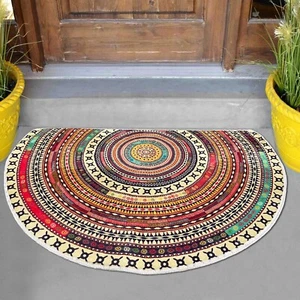 Half Round Rug Colorful Entryway Machine Washable Behemia Ethnic Style Pattern - Picture 1 of 24