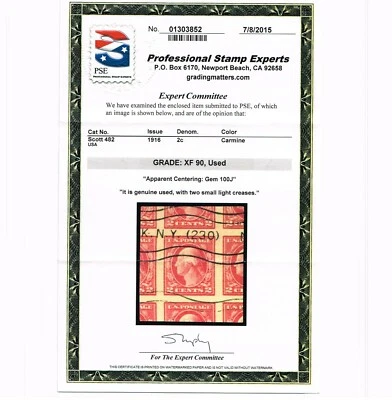 GENUINE SCOTT #482 USED MASSIVE SINGLE PSE CERT GRADED XF-90 APPARENT GEM 100J - Image 1 of 3