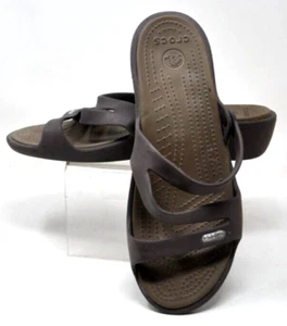 Crocs Brown Women's Patricia Slip-On Slide Wedge Sandals Size 9 W Z Strap - Picture 1 of 4
