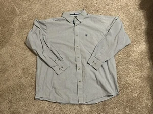 Ariat Pro Series Shirt Men Size 2XL White Blue Striped Cotton Western - Picture 1 of 5