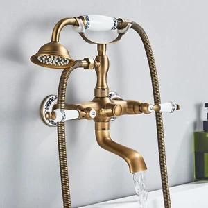 Antik Retro Badewannenarmatur set Wasserfall Wasserhahn badewanne mit HandBrause - Picture 1 of 11