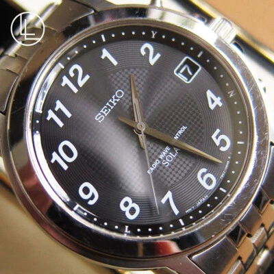 SEIKO 7B42-0AS0 Solar Radio Wave Control Stainless Steel Men's Watch Black Dial - Image 1 of 4