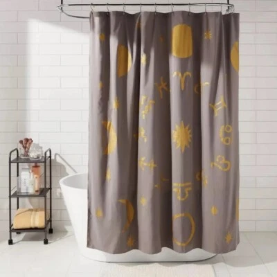 Room Essentials Gray & Gold Celestial Print 100% Poly Shower Curtain 72" x 72" - Image 1 of 4