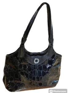 BRIGHTON NAVY BLUE CROC EMBOSSED LEATHER SHOULDER BAG GREAT CONDITION D956223 - Picture 1 of 9