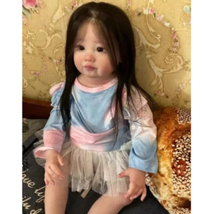 Finished Reborn Doll 30" Assembled Toddler Girl Long Black Hair Rooted Handmade - Picture 1 of 4