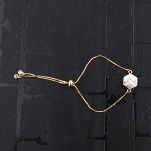 Hexagon Copper Howlite Turquoise CZ Quartz Gold Plated Adjustable Chain Bracelet - Picture 1 of 3