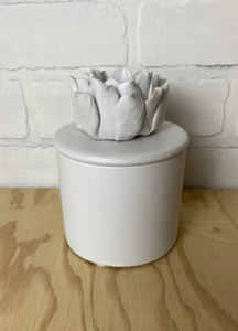 Beautiful White Ceramic Lidded Jar Canister With Flower Top - Picture 1 of 10