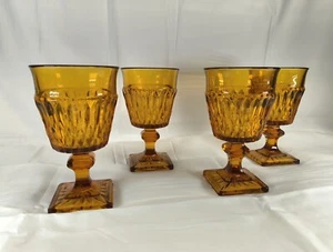 Vtg Indiana Glass Mt. Vernon Amber Footed Goblets 6" Set Of 4 Cups - Picture 1 of 11