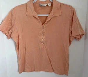 Tommy Bahama Womans Polo Top Peach Large Solid Silk Blend Short Sleeve Collar - Picture 1 of 5