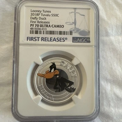 2018 TUVALU Looney Tunes DAFFY DUCK Silver Proof NGC PF70 FR s50c - Image 1 of 4