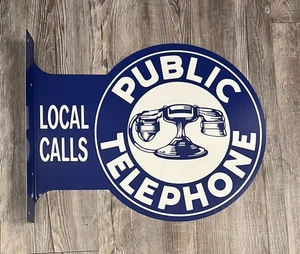 Public Telephone Local Calls Two-Sided 18" x 14" Novelty Flange Sign - Picture 1 of 4