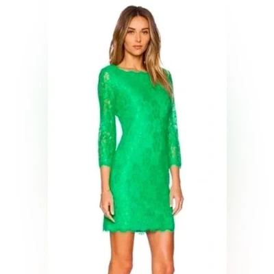 Vestido de encaje Diane Von Furstenberg Zarita verde primavera talla 8 funciona pequeño usado en excelente estado Foto 1 de 4