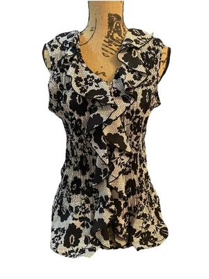 Christopher & Banks Women’s Large Business Casual Top Dressy Black White Ruffle - Image 1 of 4